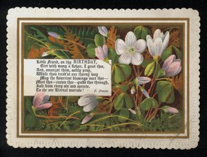 Verso di F Davis e fiori, biglietto di auguri di compleanno
