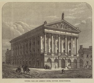 Victoria Hall e Sale di Assemblea, Newport, Monmouthshire (incisione) da English School