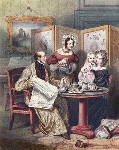 Famiglia vittoriana a colazione, c.1840 da English School
