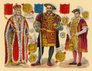 Ritaglio vittoriano: Re Enrico VII, Re Enrico VIII, Re Edoardo VI da English School