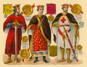 Ritaglio vittoriano: Re Stefano, Re Enrico II, Re Riccardo I da English School