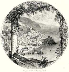 Vista dal Convento dei Cappuccini, Amalfi (incisione) da English School