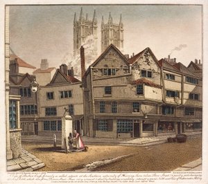 Veduta di Broken Cross, alla fine di Thieving Lane, Westminster, Londra da English School