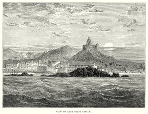 Veduta del castello di Cape Coast (incisione) da English School