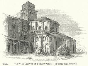 Veduta di Chevet a Fontevrault (incisione) da English School