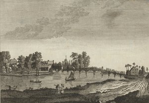 Vista di Hampton Court dalla riva opposta del fiume Tamigi