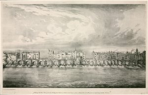 Vista del vecchio London Bridge come nel regno della regina Elisabetta I da English School