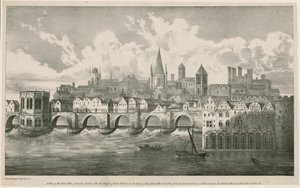 Vista del vecchio London Bridge come nel regno di re Enrico VII, circa 1500 da English School