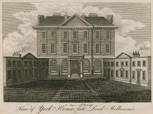 Vista di York House (poi The Albany), casa del defunto Lord Melbourne da English School