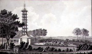 Veduta di un giardino olandese con una pagoda cinese, c.1770 da English School