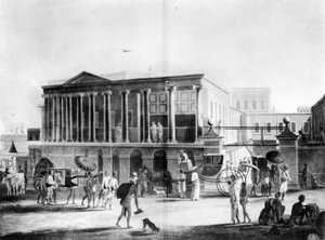 Veduta di una casa, manifattura e bazar a Calcutta, incisa da Francis Jukes, 1795 (acquatinta) da English School