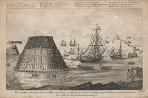 Vista di un cono costruito nel 1785 condotto al suo posto nella strada di Cherbourg
