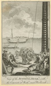 Veduta della nave prigione Justitia da English School