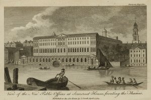 Vista dei nuovi uffici pubblici a Somerset House, di fronte al Tamigi da English School