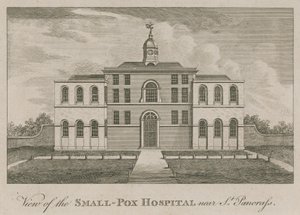 Vista del Smallpox Hospital vicino a St Pancras, Londra