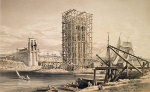 Vista della costruzione del Britannia Tubular Bridge da English School