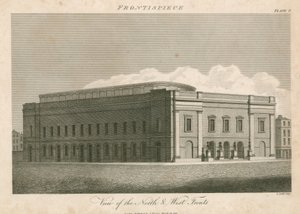 Vista delle facciate nord e ovest del Drury Lane Theatre, Londra da English School