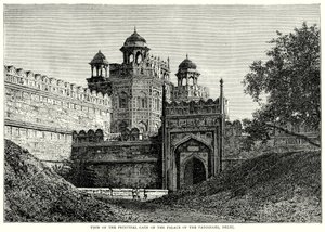 Veduta della porta principale del palazzo dei Padisha, Delhi (incisione)