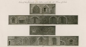 Vedute dei quattro lati di una cantina sotto la vecchia Camera dei Lord da English School