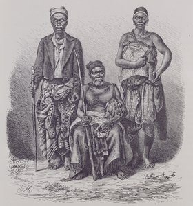 Capo villaggio della Costa di Loango, con moglie e dignitario, inciso da una fotografia del Dr. Falkenstein, da 