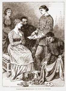 Missionari valdesi in veste di venditori ambulanti, illustrazione da La storia del protestantesimo di James Aitken Wylie (1808-1890), pub. 1878 da English School