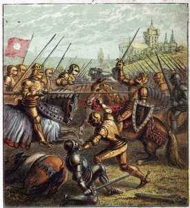 Guerra delle Due Rose (1455-1485); Battaglia di Tewkesbury (4 maggio 1471). Illustrazione della guerra civile inglese nata dalla divisione dei successori del Re Edoardo III (1327-1377) in due rami. Battaglia di Tewkesbury: l