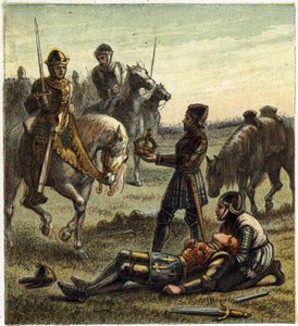 Guerra delle Due Rose: morte del Re Riccardo III (1452-1485) durante la battaglia di Bosworth Field, tra il 22/08/1485 Riccardo III e Enrico, Duca di Richmond. Quest