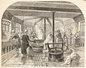 Lavanderia alla prigione di Brixton, illustrazione da The Criminal Prisons of London and Scenes from Prison Life di Henry Mayhew e John Binny, pub. 1862