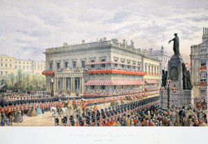 Waterloo Place e Pall Mall, da A Memorial of the Marriage of Edward VII and Alexandra of Denmark, pub. 1864