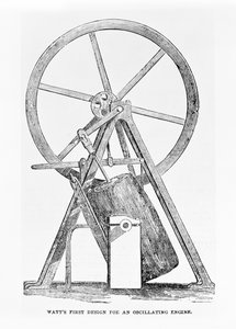 Primo progetto di Watts per un motore oscillante, pagina 35 da The Illustrated London News, 5 luglio 1851