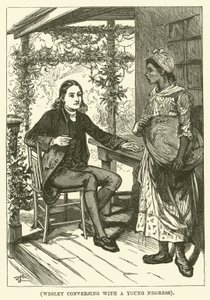 Wesley conversa con una giovane negra (incisione)