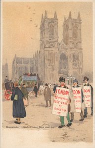 Westminster Abbey, Londra, uomo sandwich, ragazzo con cappotto blu