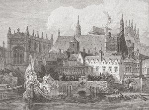 Westminster Hall vista dal Tamigi durante il regno di Carlo I, c.1625-49 da English School
