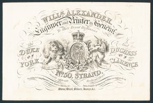 William Alexander, incisore e stampatore generale per le loro altezze reali, biglietto da visita da English School