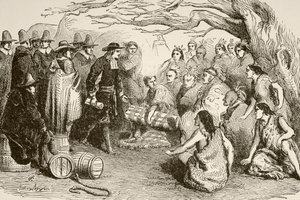 William Penn fa un trattato con gli indiani Delaware o Lenape nel 1682 da English School
