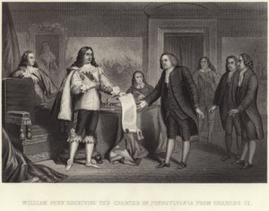 William Penn riceve la Carta della Pennsylvania da Carlo II da English School