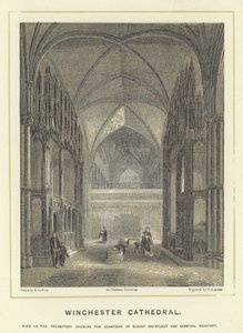 Cattedrale di Winchester, vista nel presbiterio che mostra i cenotafi del Vescovo Waynfleet e del Cardinale Beaufort da English School