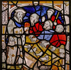 Finestra N4 che raffigura le opere di misericordia: visitare i prigionieri da English School