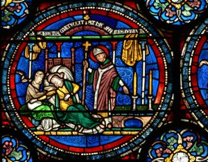 Scena da una finestra miracolosa di San Tommaso Becket: Julia Puintel viene mandata alla tomba da English School