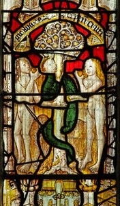 Vetrata s1 raffigurante la storia di Adamo ed Eva: il Serpente inganna da English School