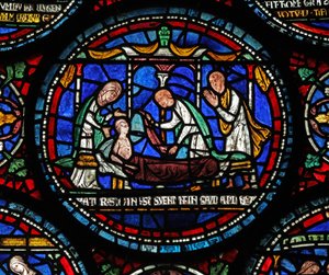 Scena da una finestra miracolosa di San Tommaso Becket: Cicely di Plumstead(?) si alza sulla sua bara da English School
