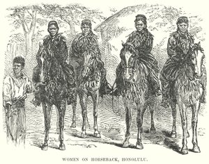 Donna a cavallo, Honolulu (incisione) da English School