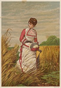 Donna che invade un campo di grano da English School