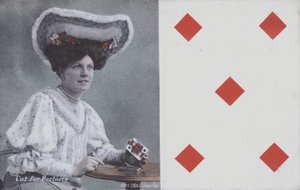 Donna con carte da gioco e il Cinque di Quadri