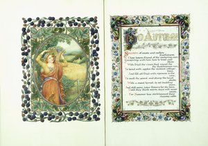 Donna con il cesto del raccolto (verso) e manoscritto illuminato con versi da 