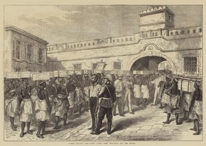 Donne che lasciano il castello di Cape Coast con provviste per le truppe (incisione) da English School