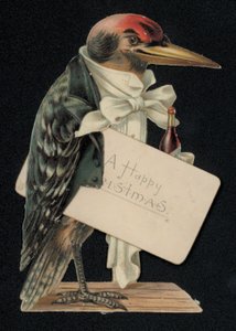 Picchio vestito da cameriere, biglietto di auguri di Natale da English School