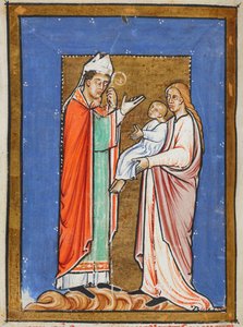 St. Cuthbert guarisce un bambino dalla peste, illustrazione dalla 
