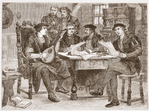 Zwingle tra i suoi amici, illustrazione da La storia del protestantesimo di James Aitken Wylie (1808-1890), pub. 1878 da English School