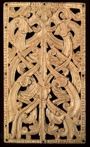 Rilievo traforato in osso inglese, c.1125-50: Ex rilegatura di Bibbia stampata, 1552 da English School English School